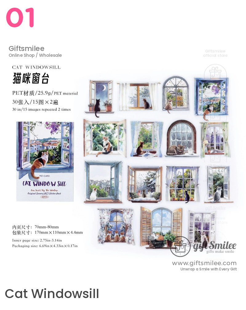 窗戶水彩舒適寵物風景貼紙包 | KS-SA-4112 