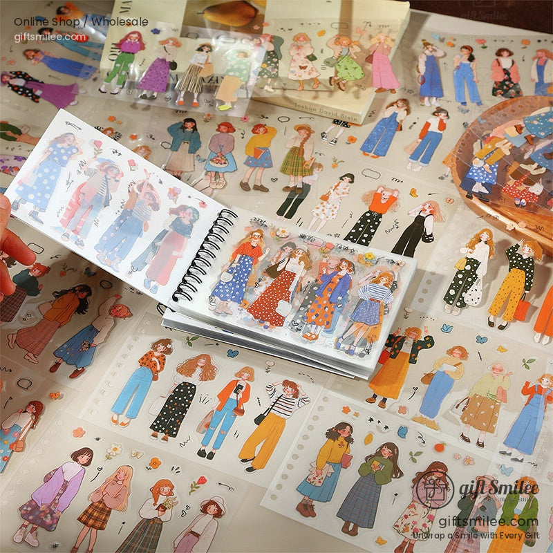 Assorted fashionthemed stickers with colorful outfits spiralbound sticker book and vibrant character designs