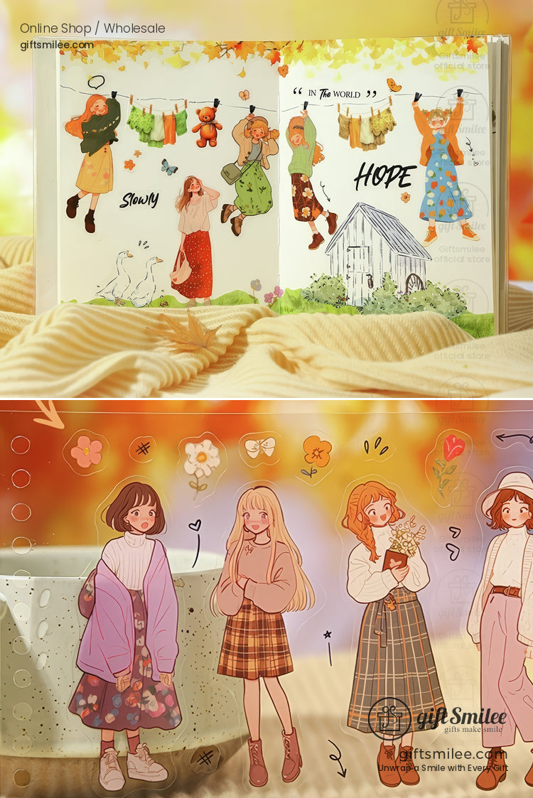 Illustrated journal page with autumnthemed drawings vibrant outfits cottage scene and cozy fallinspired sketches