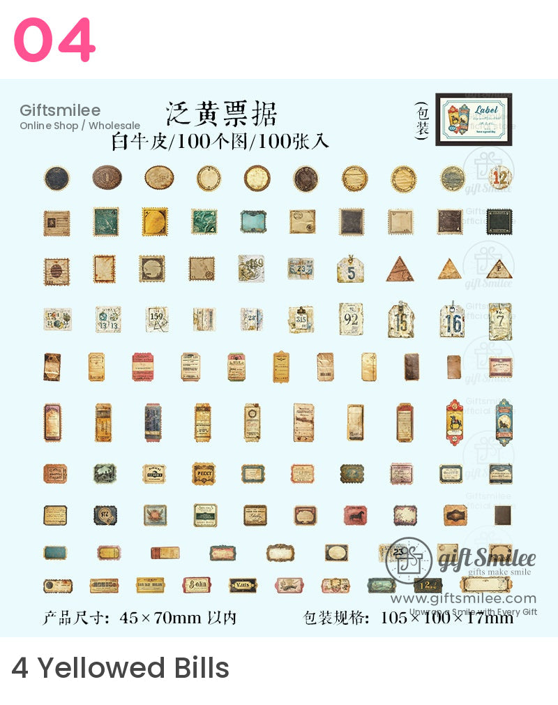 Vintagestyle label stickers assortment with diverse shapes muted colors aged textures and retro design elements