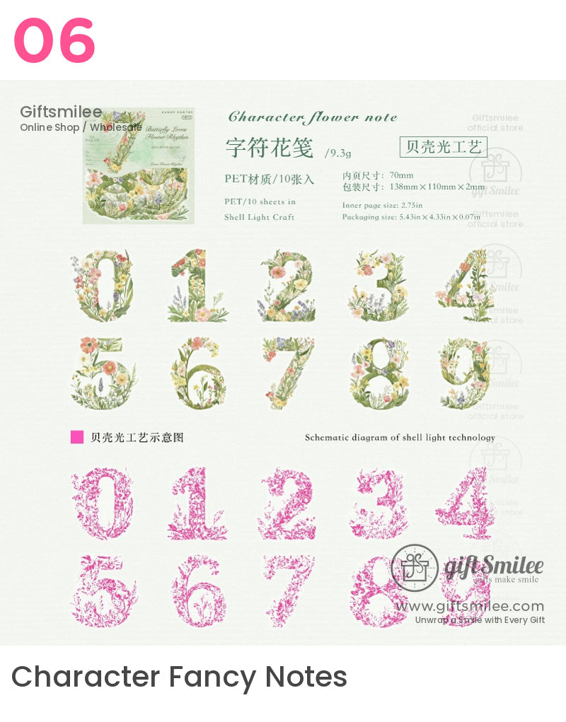 Transparent floral number stickers with pastel botanical designs PET material decorative crafting style 10sheet set