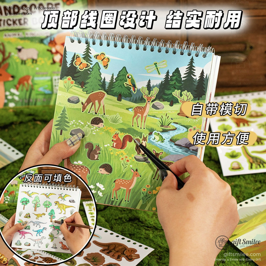 Synthetic Paper Pre‑Cut 12 Themes With Coloring Back Sticker Scene Book | KS-SA-4254