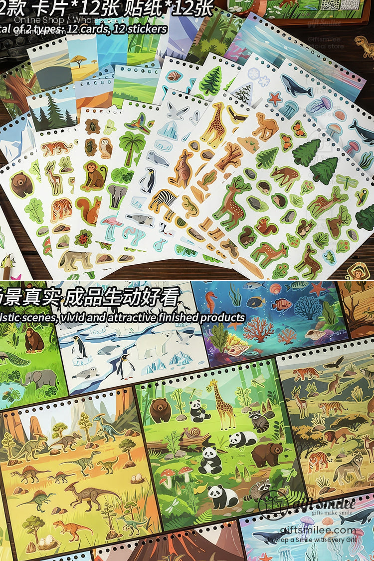 Synthetic Paper Pre‑Cut 12 Themes With Coloring Back Sticker Scene Book | KS-SA-4254