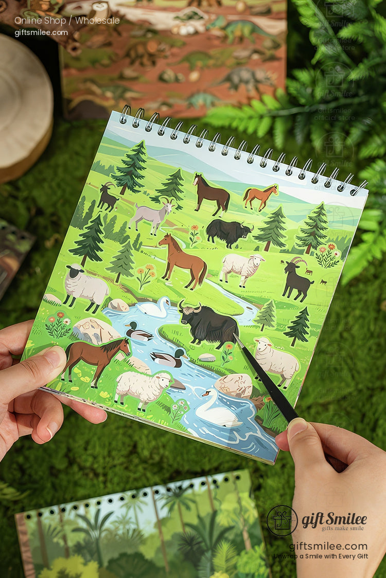 Synthetic Paper Pre‑Cut 12 Themes With Coloring Back Sticker Scene Book | KS-SA-4254