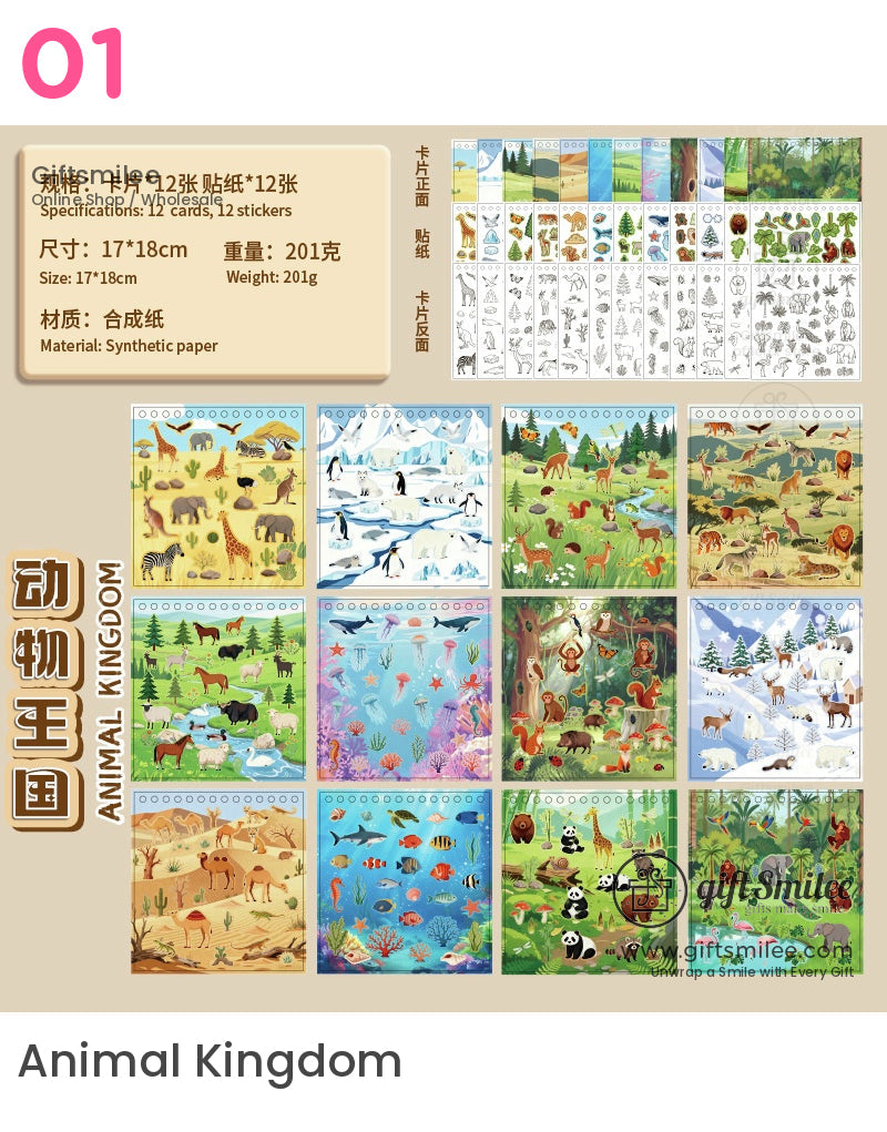 Synthetic Paper Pre‑Cut 12 Themes With Coloring Back Sticker Scene Book | KS-SA-4254