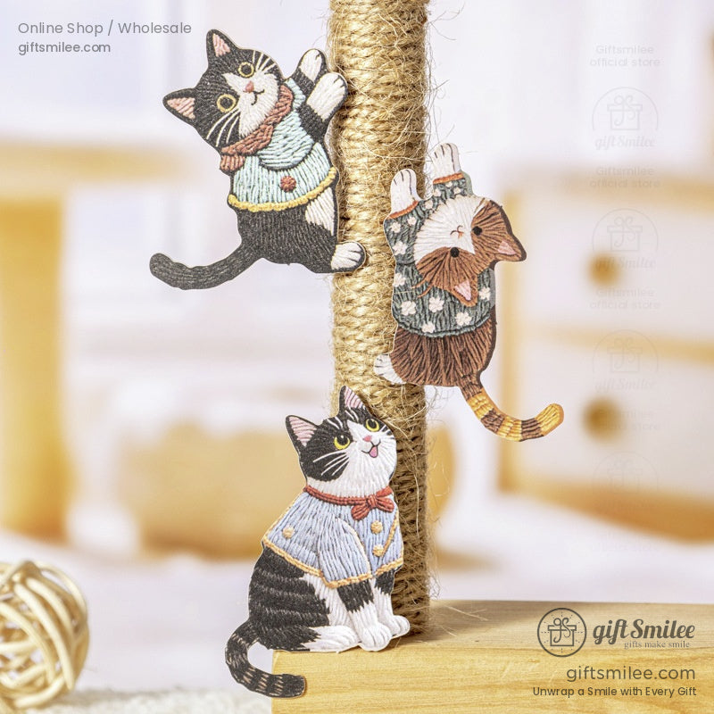 Embroidery-Textured Felt Self-Adhesive Cat Dog Motifs Sticker Set | KS-SA-4256