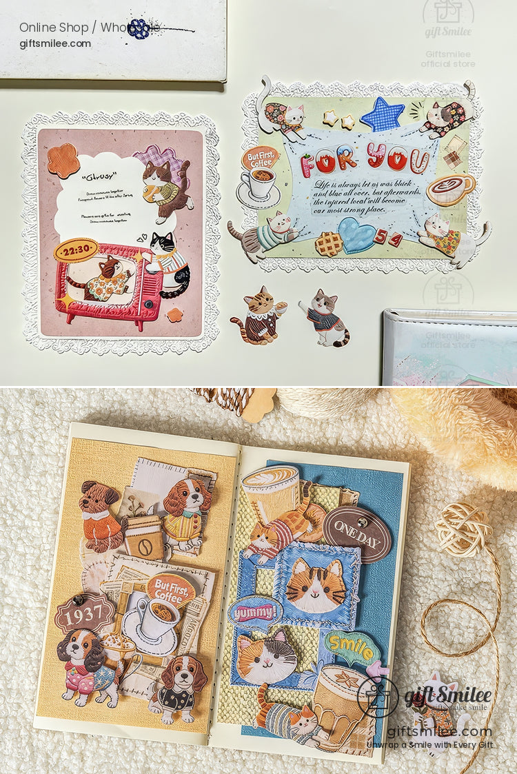 Embroidery-Textured Felt Self-Adhesive Cat Dog Motifs Sticker Set | KS-SA-4256