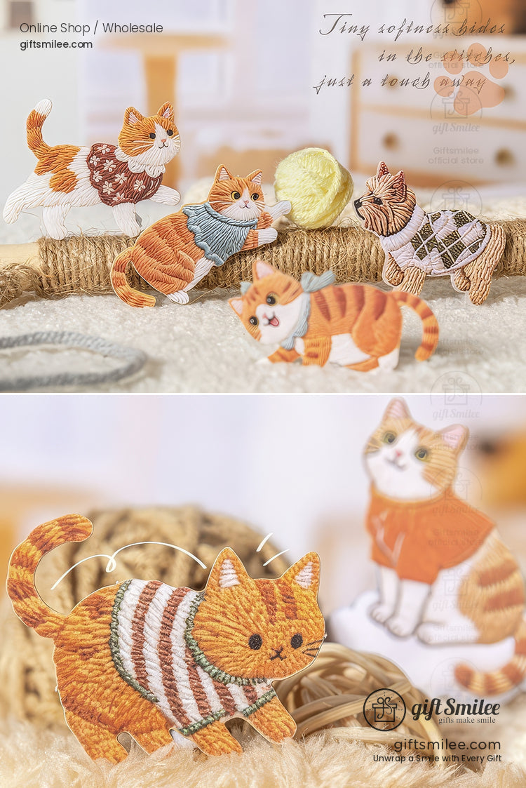 Embroidery-Textured Felt Self-Adhesive Cat Dog Motifs Sticker Set | KS-SA-4256