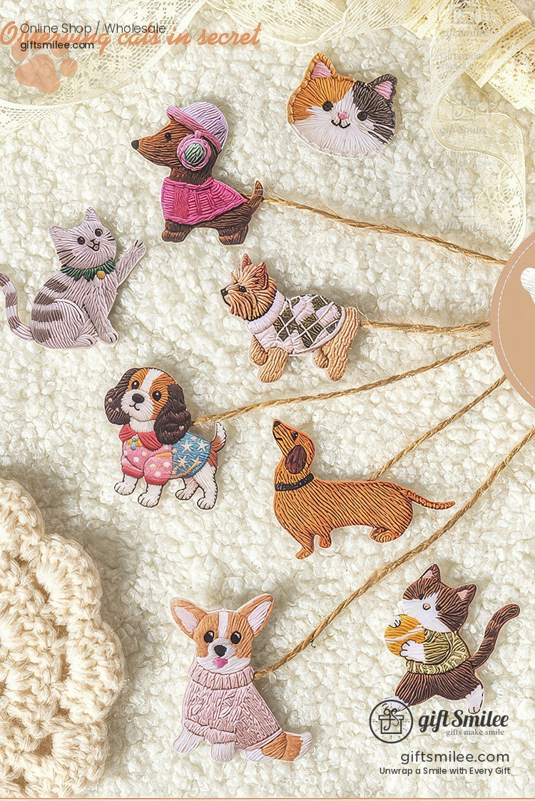 Embroidery-Textured Felt Self-Adhesive Cat Dog Motifs Sticker Set | KS-SA-4256
