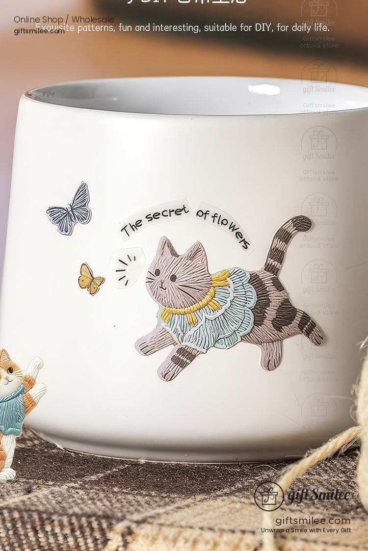 Embroidery-Textured Felt Self-Adhesive Cat Dog Motifs Sticker Set | KS-SA-4256