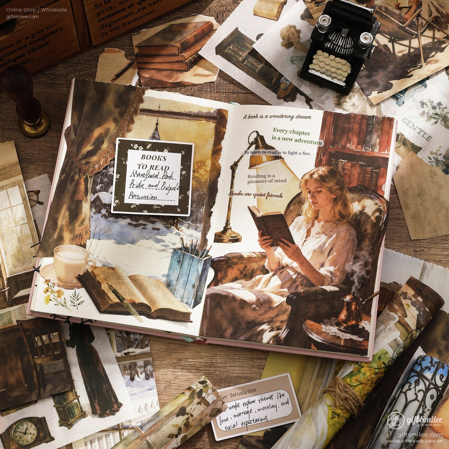 Vintage Reading Theme 50-Sheet Precut Mixed-Material Sticker Book | KS-SA-4257