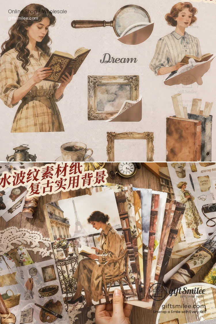 Vintage Reading Theme 50-Sheet Precut Mixed-Material Sticker Book | KS-SA-4257