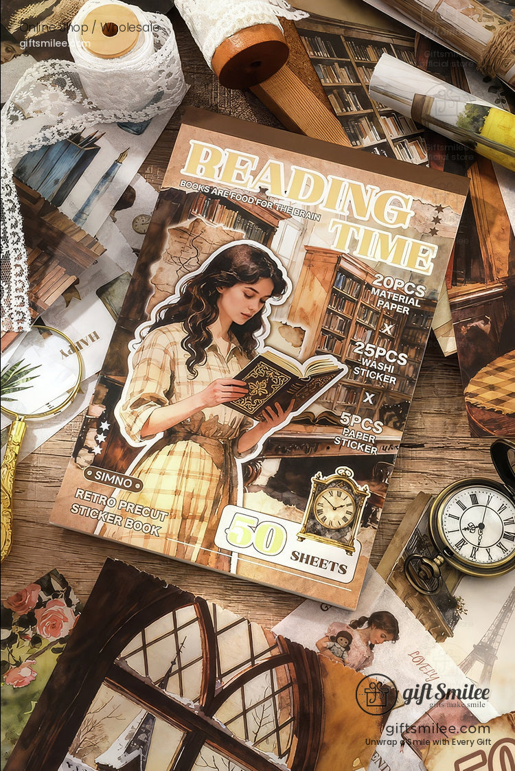 Vintage Reading Theme 50-Sheet Precut Mixed-Material Sticker Book | KS-SA-4257