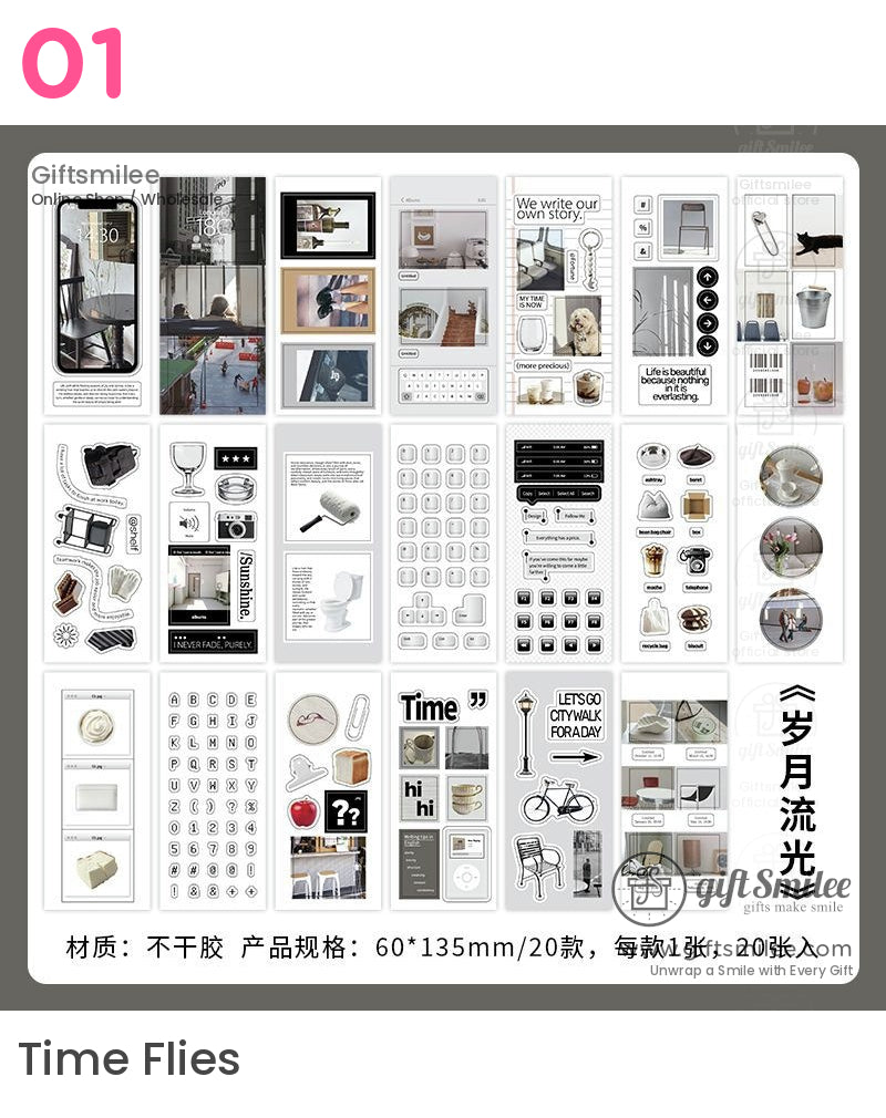 Matte Pet Die‑Cut 20‑Piece Mixed Aesthetic Decorative Stickers | KS-SA-4259