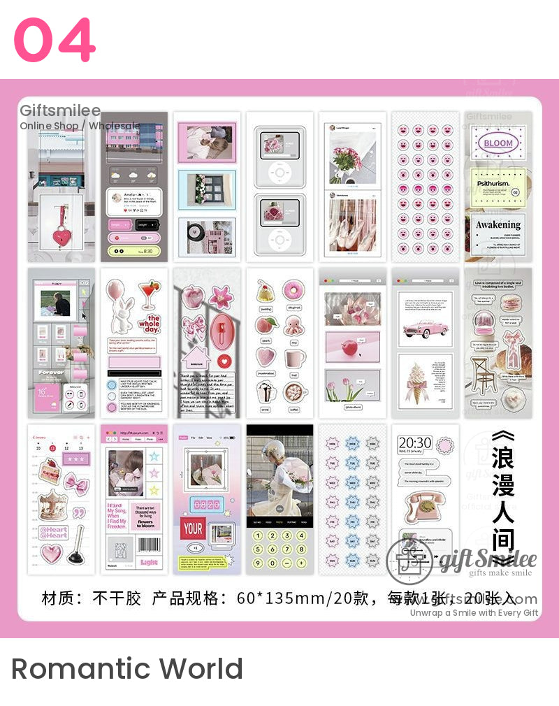 Matte Pet Die‑Cut 20‑Piece Mixed Aesthetic Decorative Stickers | KS-SA-4259