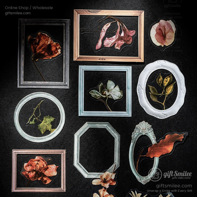 Matte Pet Transparent Overlap Vintage Frame Dried-Flower Prints Sticker Pack | KS-SA-4260