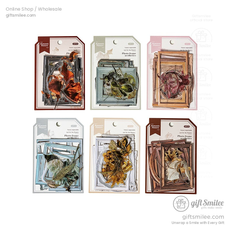 Matte Pet Transparent Overlap Vintage Frame Dried-Flower Prints Sticker Pack | KS-SA-4260