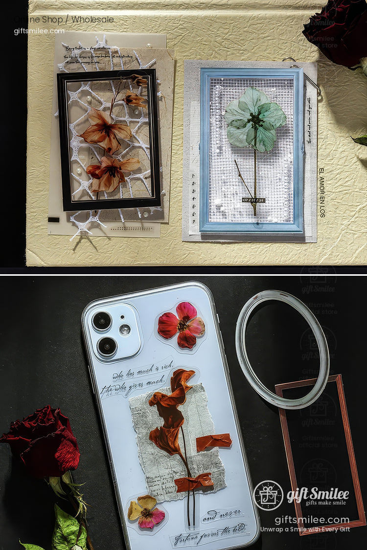 Matte Pet Transparent Overlap Vintage Frame Dried-Flower Prints Sticker Pack | KS-SA-4260