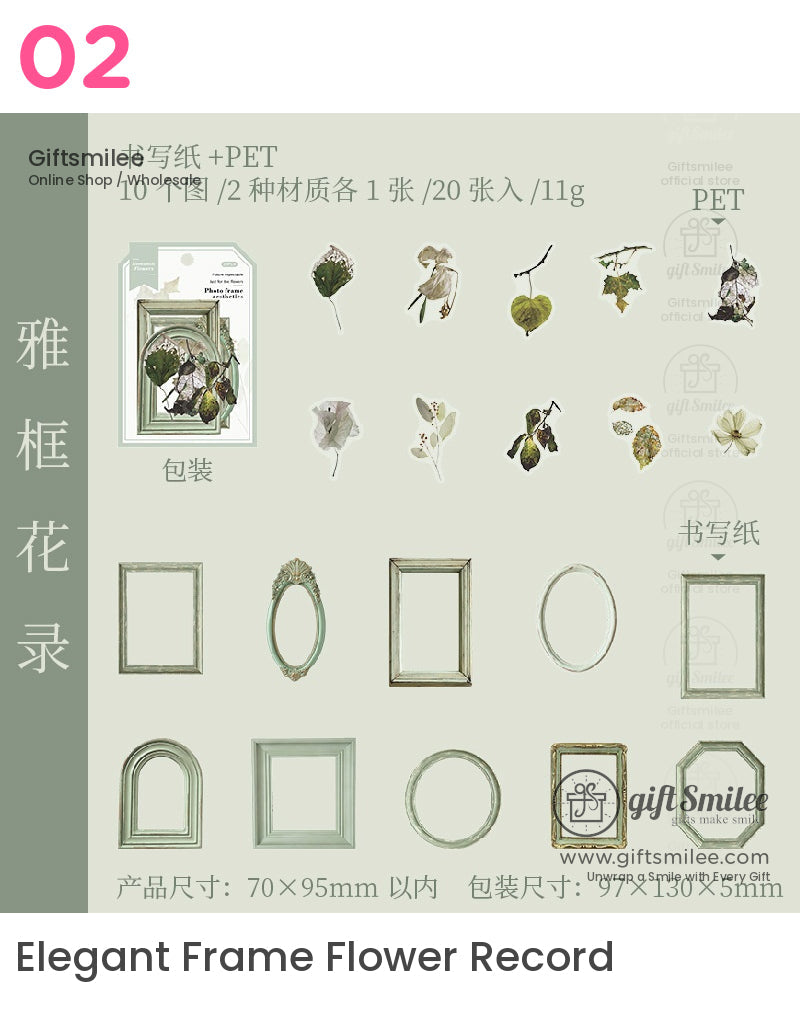 Matte Pet Transparent Overlap Vintage Frame Dried-Flower Prints Sticker Pack | KS-SA-4260