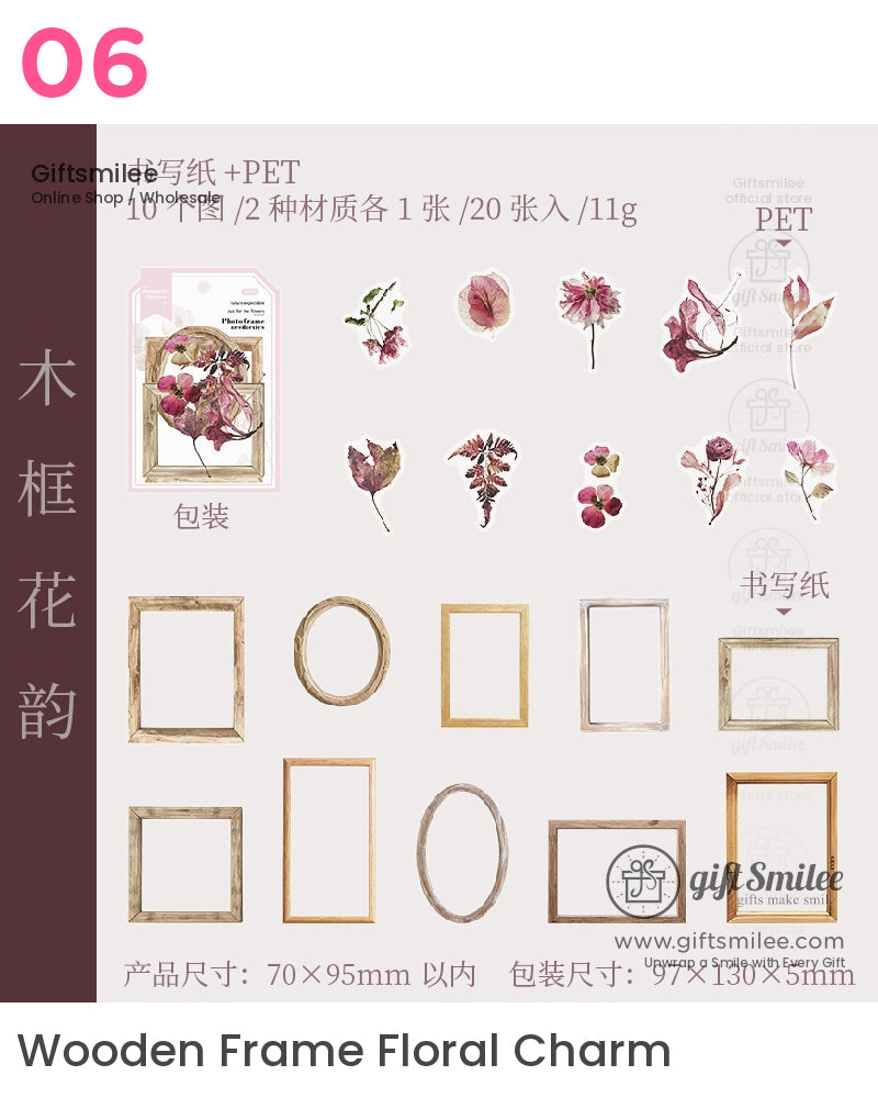 Matte Pet Transparent Overlap Vintage Frame Dried-Flower Prints Sticker Pack | KS-SA-4260