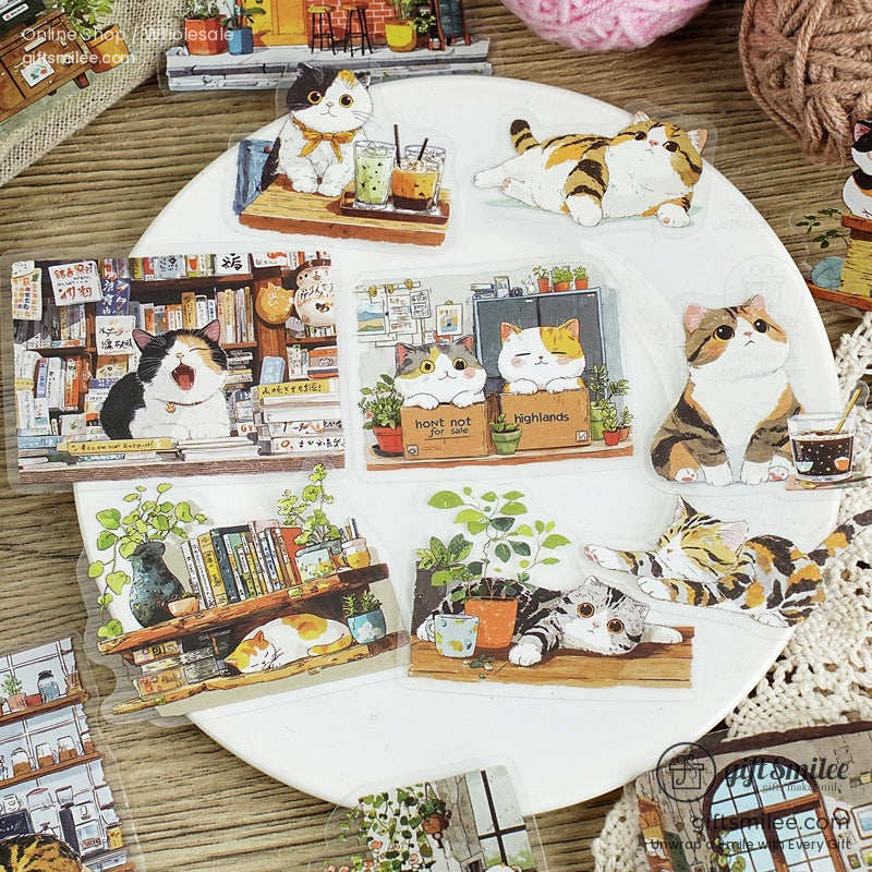 Matte Pet Die-Cut 15-Piece Cat Illustration Sticker Pack | KS-SA-4261