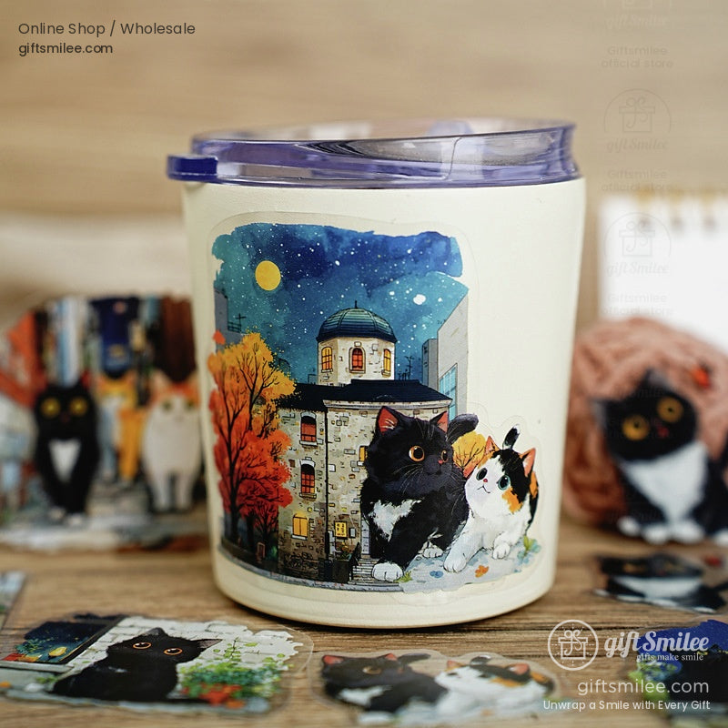 Matte Pet Die-Cut 15-Piece Cat Illustration Sticker Pack | KS-SA-4261