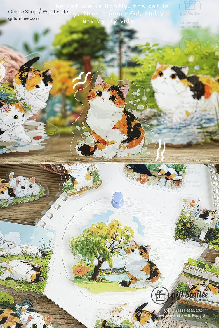 Matte Pet Die-Cut 15-Piece Cat Illustration Sticker Pack | KS-SA-4261