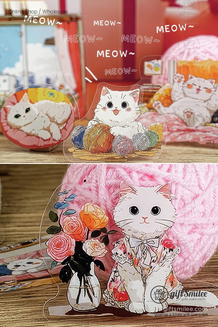 Matte Pet Die-Cut 15-Piece Cat Illustration Sticker Pack | KS-SA-4261