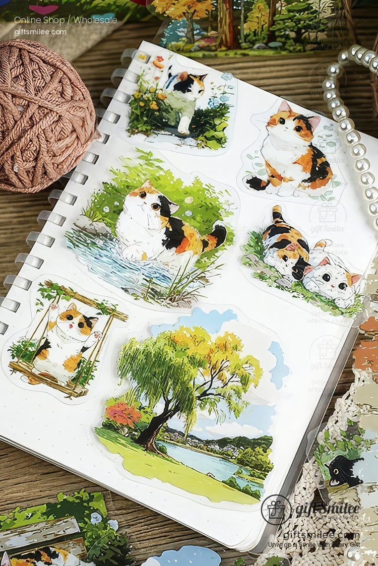 Matte Pet Die-Cut 15-Piece Cat Illustration Sticker Pack | KS-SA-4261