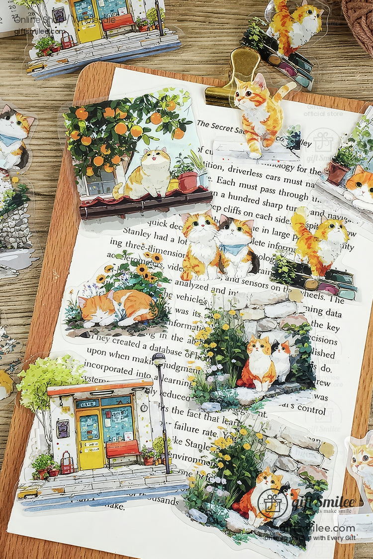 Matte Pet Die-Cut 15-Piece Cat Illustration Sticker Pack | KS-SA-4261