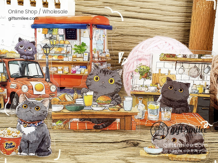 Matte Pet Die-Cut 15-Piece Cat Illustration Sticker Pack | KS-SA-4261