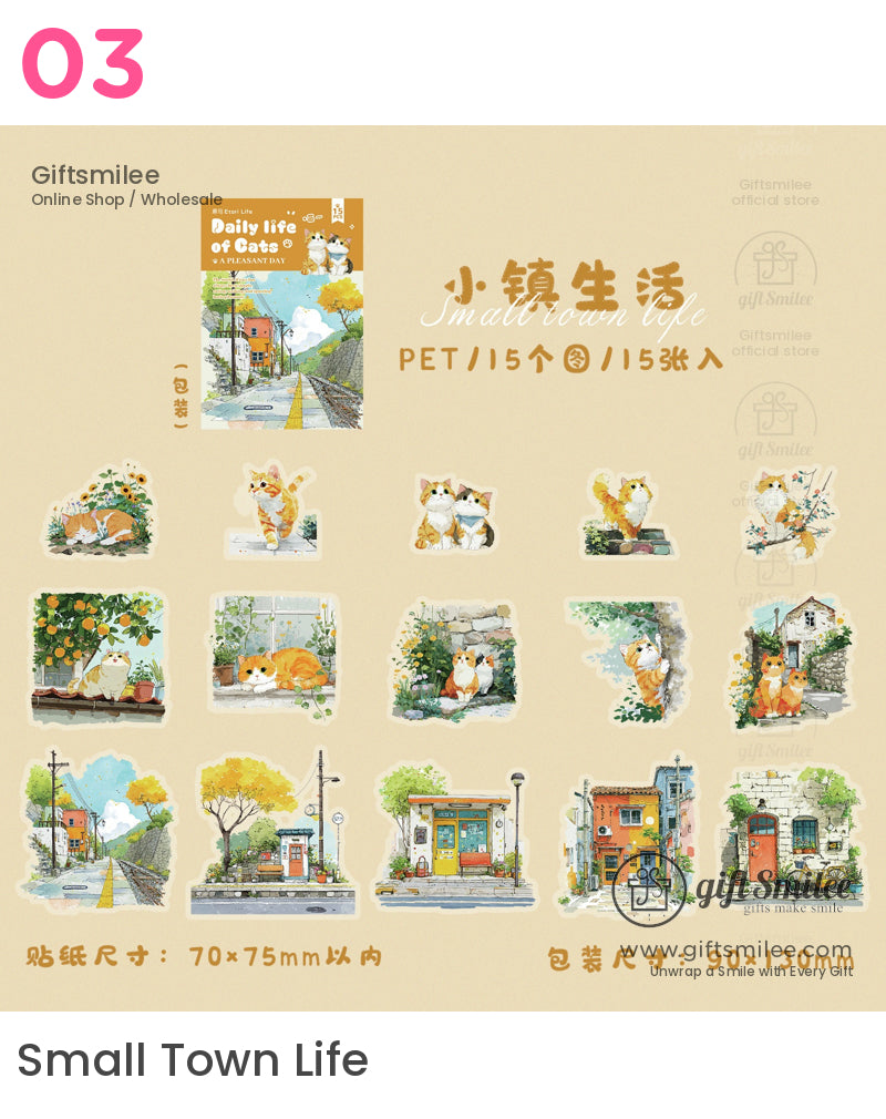 Matte Pet Die-Cut 15-Piece Cat Illustration Sticker Pack | KS-SA-4261