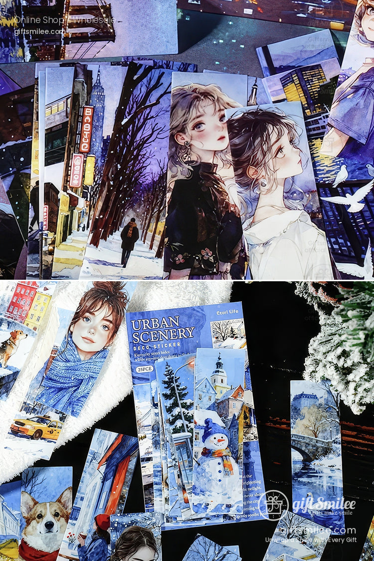 Matte Paper Die‑Cut 25Pcs Urban Watercolor Sticker Pack | KS-SA-4262