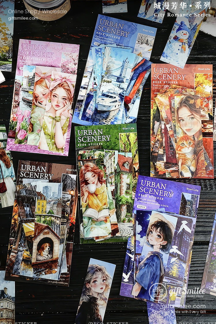 Matte Paper Die‑Cut 25Pcs Urban Watercolor Sticker Pack | KS-SA-4262