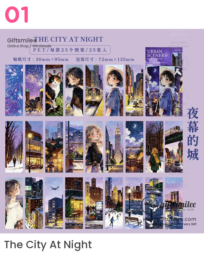 Matte Paper Die‑Cut 25Pcs Urban Watercolor Sticker Pack | KS-SA-4262