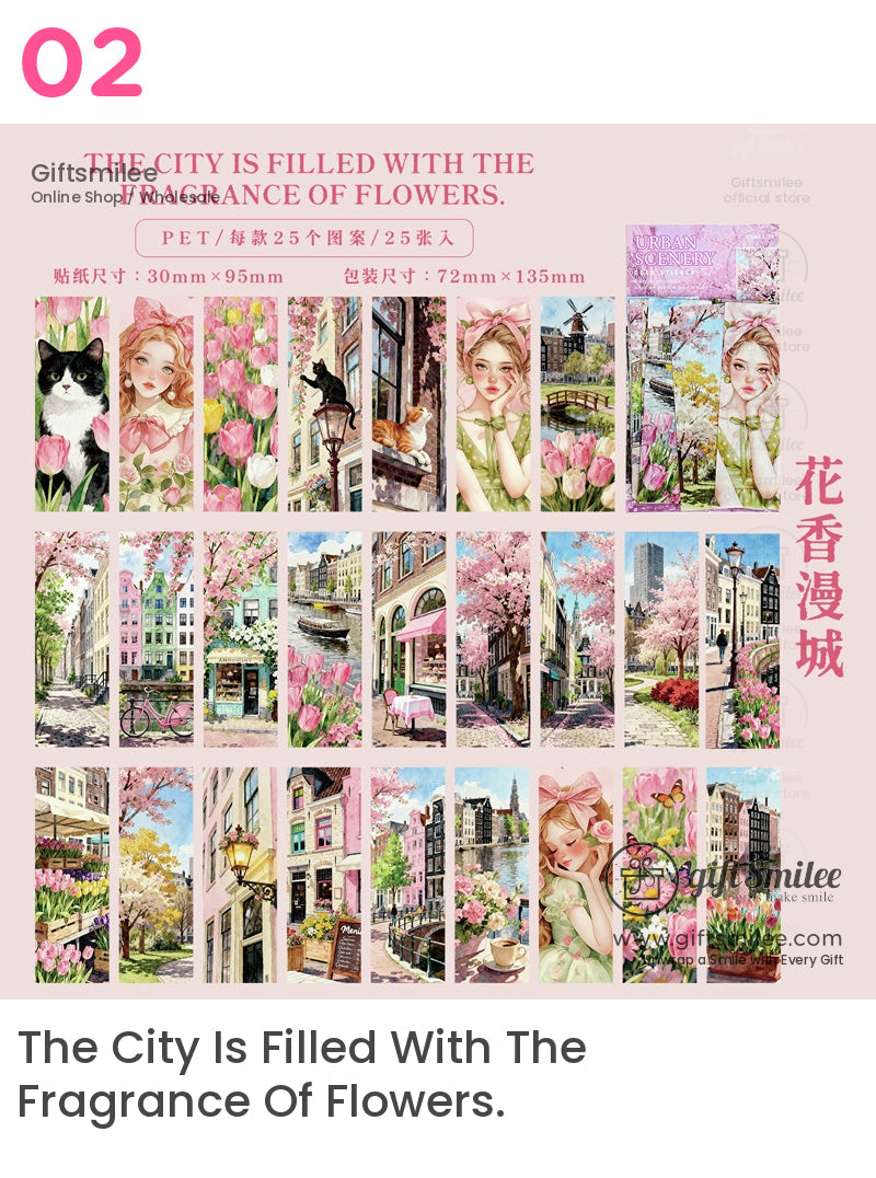 Matte Paper Die‑Cut 25Pcs Urban Watercolor Sticker Pack | KS-SA-4262