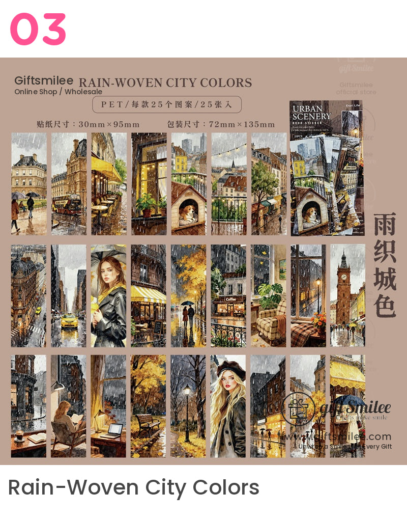 Matte Paper Die‑Cut 25Pcs Urban Watercolor Sticker Pack | KS-SA-4262