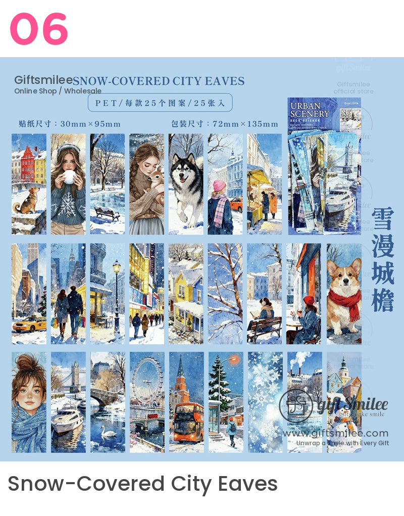 Matte Paper Die‑Cut 25Pcs Urban Watercolor Sticker Pack | KS-SA-4262