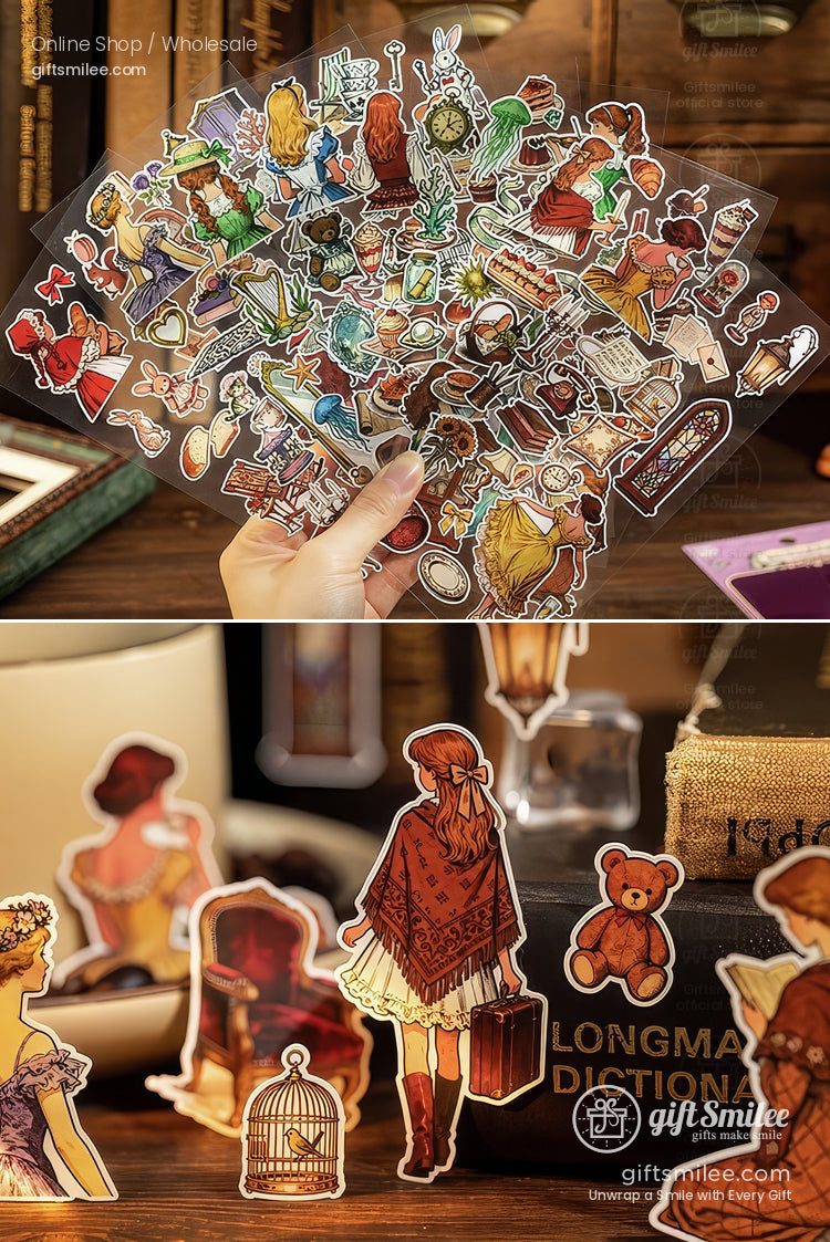 Vintage Matte Pet Die-Cut Rich Ink Illustrations Sticker Sheets | KS-SA-4263