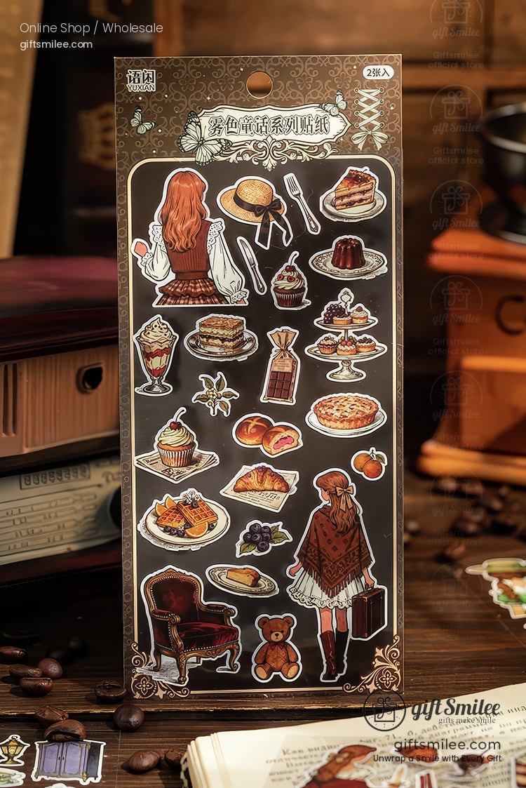 Vintage Matte Pet Die-Cut Rich Ink Illustrations Sticker Sheets | KS-SA-4263