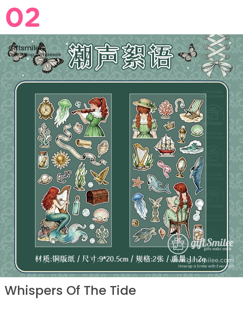 Vintage Matte Pet Die-Cut Rich Ink Illustrations Sticker Sheets | KS-SA-4263