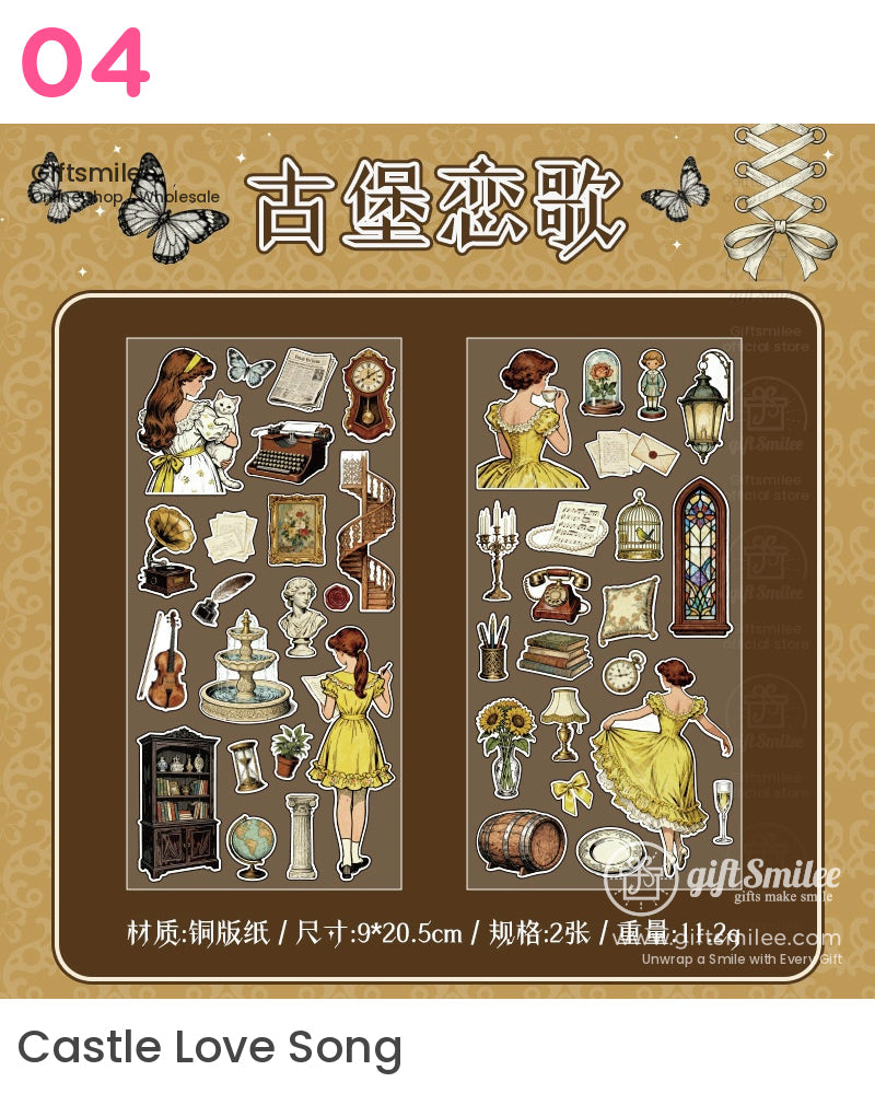 Vintage Matte Pet Die-Cut Rich Ink Illustrations Sticker Sheets | KS-SA-4263