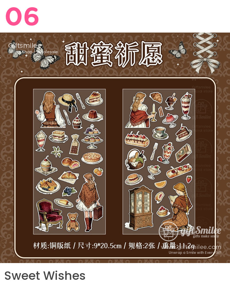 Vintage Matte Pet Die-Cut Rich Ink Illustrations Sticker Sheets | KS-SA-4263