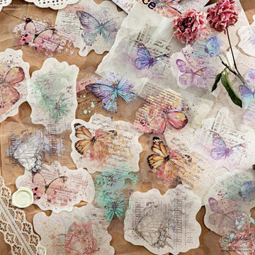 Dual-Material Matte Clear Vintage Ink-Wash Butterfly Prints Decorative Sticker Pack | KS-SA-4265