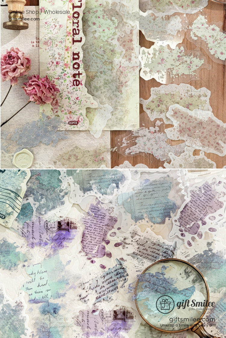 Dual-Material Matte Clear Vintage Ink-Wash Butterfly Prints Decorative Sticker Pack | KS-SA-4265