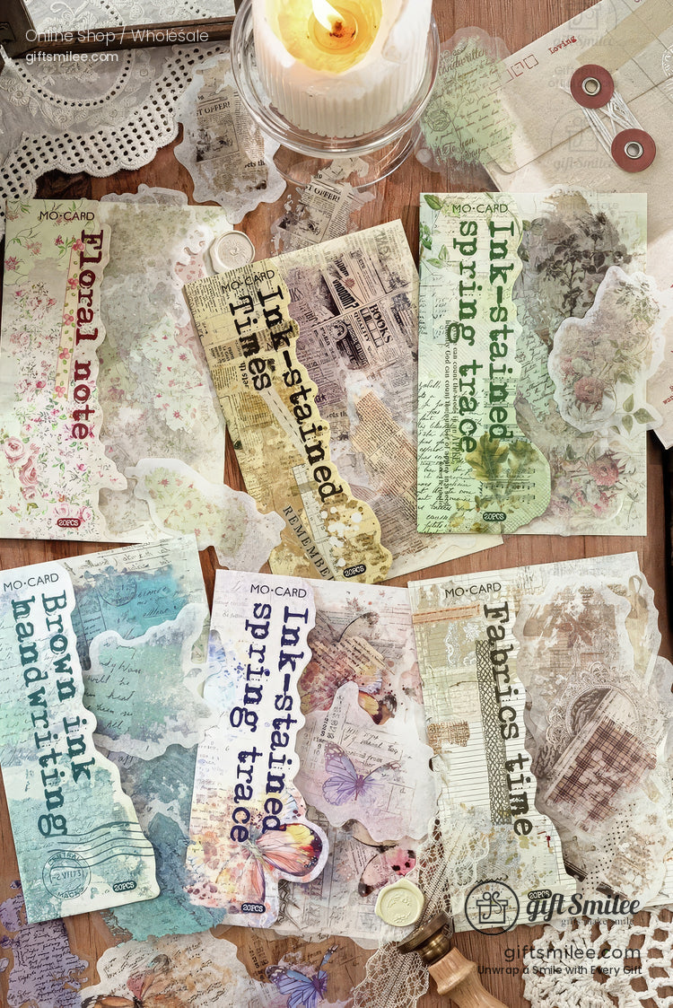 Dual-Material Matte Clear Vintage Ink-Wash Butterfly Prints Decorative Sticker Pack | KS-SA-4265