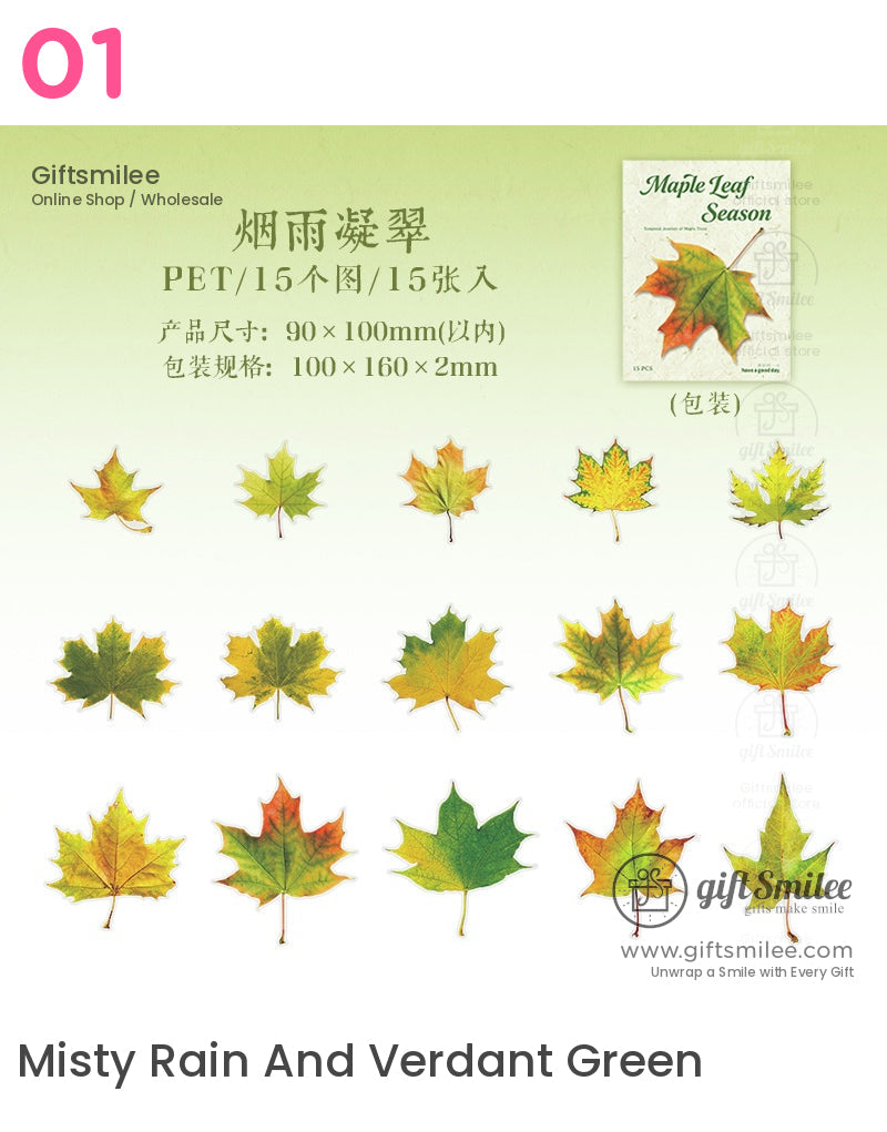 Pet Transparent Realistic Maple Leaves 15Pcs Set Decorative Stickers | KS-SA-4266