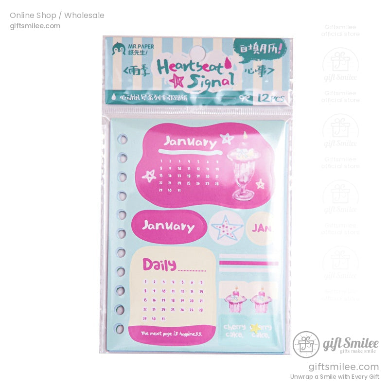 Matte Writable Monthly Inserts 6‑Hole A6 12 Sheets Pastel Foil Accents Planner Sticker Sheets | KS-SA-4267