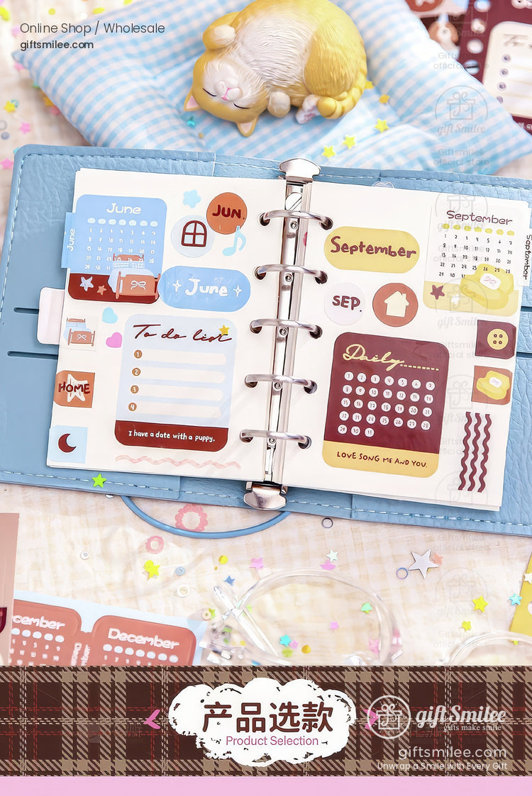 Matte Writable Monthly Inserts 6‑Hole A6 12 Sheets Pastel Foil Accents Planner Sticker Sheets | KS-SA-4267