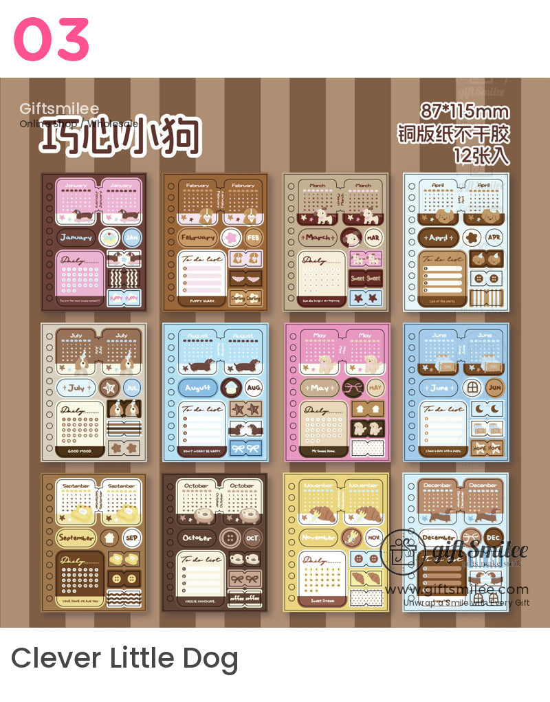 Matte Writable Monthly Inserts 6‑Hole A6 12 Sheets Pastel Foil Accents Planner Sticker Sheets | KS-SA-4267